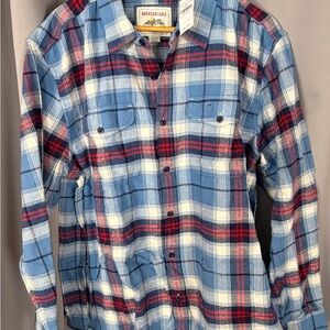 American Eagle Outfitters Blue, Red & White Plaid Button-Down Shirt